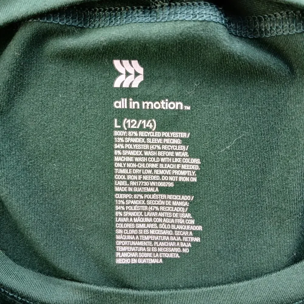 All in Motion Athletic Top YL (12/14) long sleeves thumb holes heathered Emerald - Picture 6 of 10